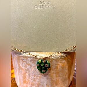 Urban Outfitters Murano Glass Heart (green w/goldtone chain) Necklace NWT